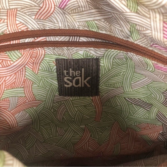 The Sak Lucia Brown Leather Crossbody Bag Mixed Metallic Print Pocket Purse - Picture 9 of 15